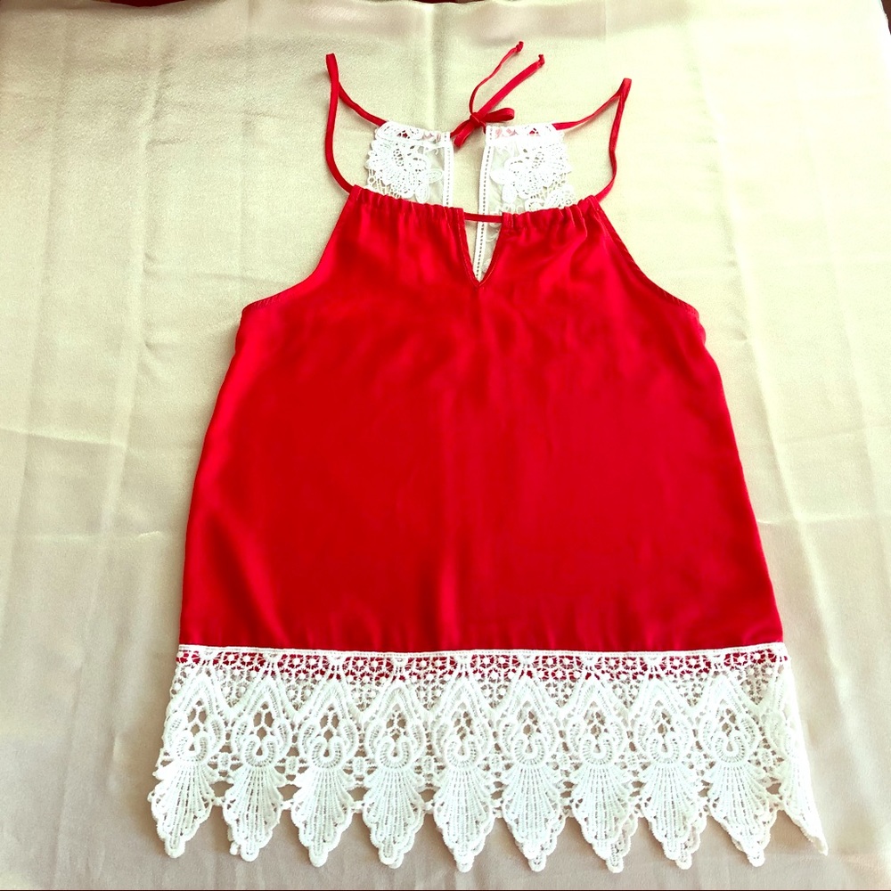 ALICE OLIVIA top red silk white lace SP